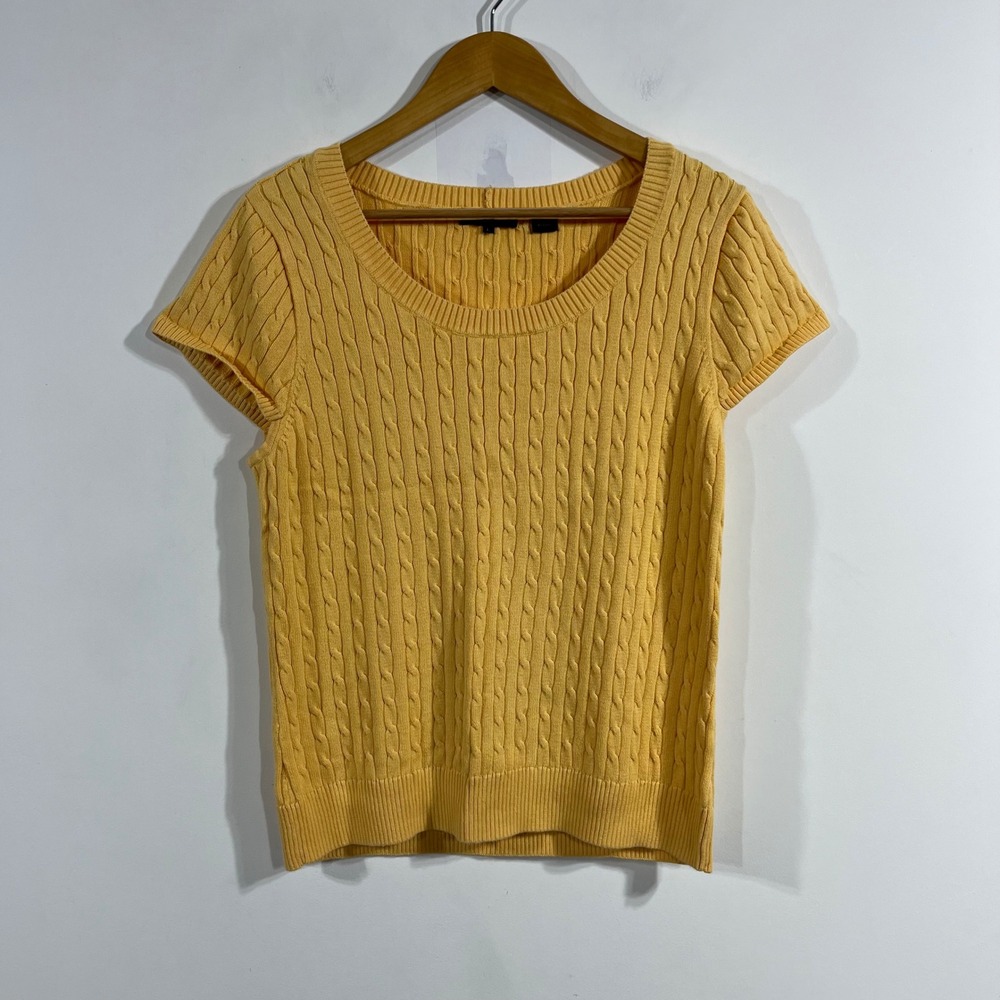 Jeanne Pierre Fisherman Preppy Old Money Yellow Cable Knit Sweater Womens Large